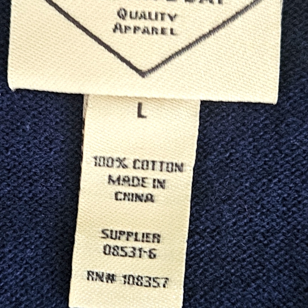 NWT St John's Bay Navy Dad Cardigan with Rainbow Striped Trim - Sz L 100% Cotton - Picture 6 of 9